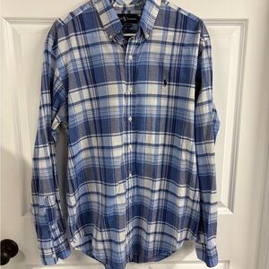 Ralph Lauren Men's Blue Long Sleeve Button-Down Shirt Classic Fit Size Large